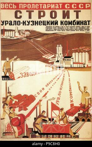 Das gesamte Proletariat der UDSSR baut die Ural-Kuznetsk kombinieren. Museum: Russian State Library, Moskau. Stockfoto