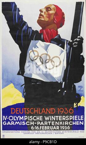 Offizielle Plakat für die IV Olympische Winterspiele 1936 in Garmisch-Partenkirchen. Museum: private Sammlung. Stockfoto