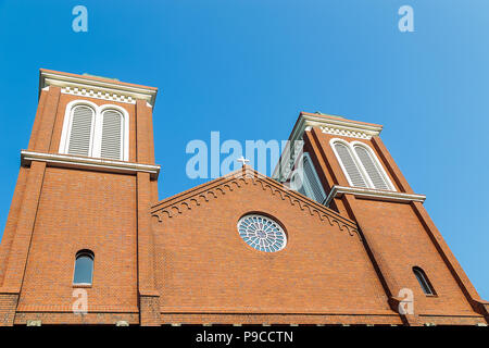 Nagasaki, Japan - 14 Jun 2018: Nahaufnahme von urakami Kathedrale in Nagasaki, Japan. Stockfoto