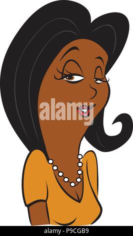 Cartoon Vector Illustration einer schwarzen Frau lächelnd Stock Vektor