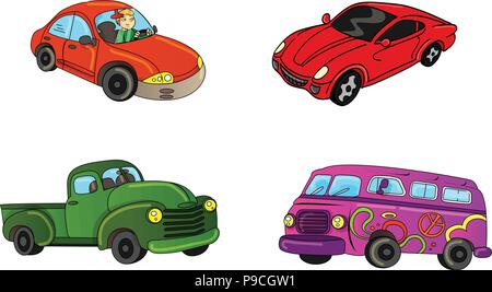 Cartoon Vector Illustration eines Pkw und Lkw Sammlung Stock Vektor