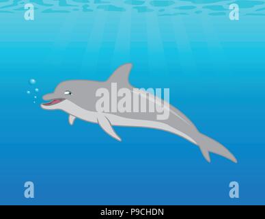 Cartoon Vector Illustration einer Delphin im Meer Stock Vektor