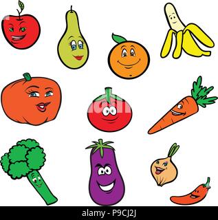 Cartoon Vector Illustration eines Früchte und veggies Sammlung Stock Vektor