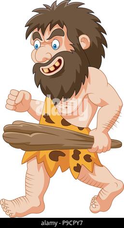 Cartoon caveman Holding Club Stock Vektor