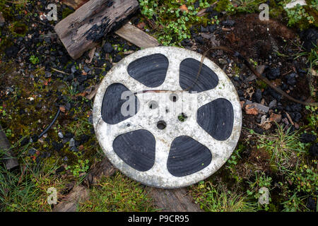 Alte Filmrolle, verlassenen russischen Arktis Station, Nowaja Semlja Stockfoto