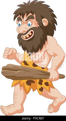 Cartoon caveman Holding Club Stock Vektor
