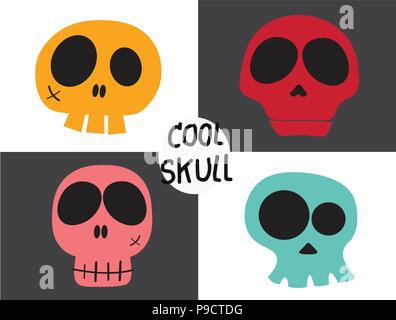 funny white skull in 4 different characters on vintage colourful background Stock Vektor