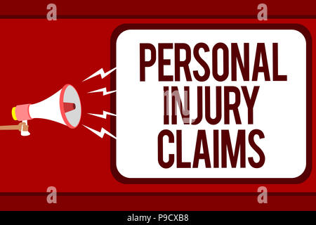 Wort schreiben Text Personenschäden. Business Konzept für verletzt werden oder im Arbeitsumfeld Mann mit Megaphon Lautsprecher Rede verletzt Stockfoto