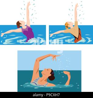 Schwimmer im Wettbewerb, Schwimmen, Sport, Vektor. Sommer, Wasser, Meer. Stock Vektor