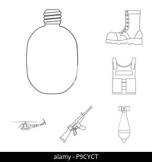 Armee und Rüstung Umrisse Symbole im Set Sammlung für Design. Waffen und Ausrüstung vektor Symbol lieferbar Abbildung. Stock Vektor