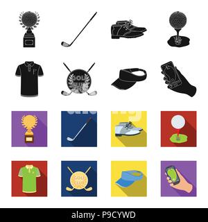 Emblem der Golf Club, Kappe mit einem Visier, Golfspieler, t-shirt, Handy mit Navigator. Golf Club collection Symbole in Schwarz, flet Stil vektor Symbol lieferbar Stock Vektor