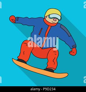 Der Athlet mit der blauen Jacke und rote Hosen auf einem Snowboard. Snowboarder bei den Olympischen Spielen. Olympischen Sportarten einzelnen Symbol im flachen Stil vektor Symbol lieferbar Stock Vektor