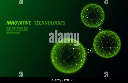 Abstrakte Low Poly biologische Zelle verbunden. Verbindung Welt Kommunikationstechnik polygonalen. Grüne Wirtschaft Wissenschaft Präsentation Konzept. Drahtmodell mesh geometrische Render blue Vector Illustration Stock Vektor