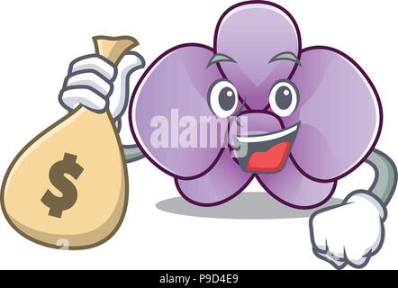 Mit Geld beutel orchid flower Charakter Cartoon Stock Vektor