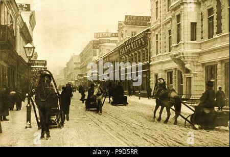 Die Petrovka Street im Winter. Moskau. Museum: Staatliche Russische Film und Foto Archiv, Krasnogorsk. Stockfoto