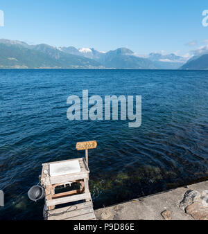 Fisch Vorbereitung Waschbecken, Vangsnes, Sognefjord, Norwegen. Stockfoto