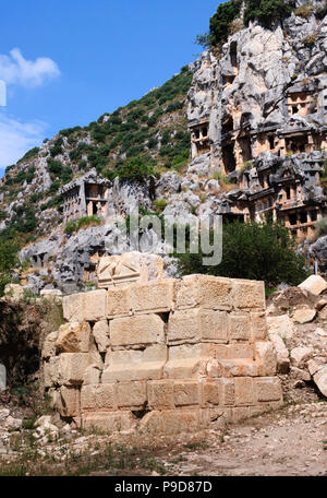 Lykischen Felsen gehauenen Gräbern, Myra, Türkei Stockfoto