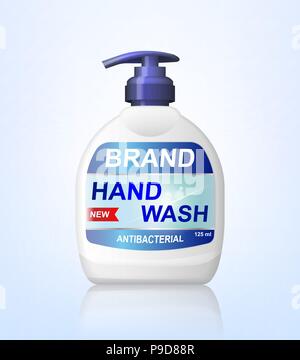 Antibakterielles Hand wash gel Ads, Dispenser Flasche mockup isoliert. 3d realistische antiseptische Seife Flasche. Hygiene Produkt Paket Design. Vector Illustration Stock Vektor