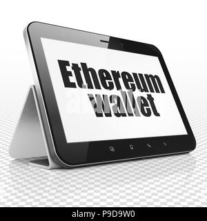 Cryptocurrency Konzept: Tablet-PC mit schwarzem Text des Astraleums Brieftasche auf Display, 3D-Rendering Stockfoto