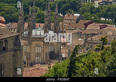 Allgemeine Ansicht der Stadt Burgos und seine Kathedrale von Turm der Burg. Kastilien und Leon, Spanien, Europa Stockfoto