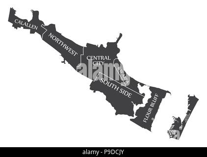 Corpus Christi Texas City Karte USA Bezeichnung schwarz Abbildung: Stock Vektor