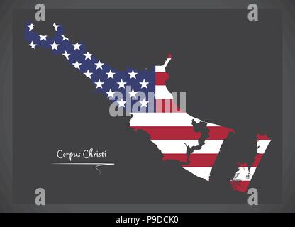 Corpus Christi Texas Karte mit Amerikanischen Nationalflagge Abbildung Stock Vektor