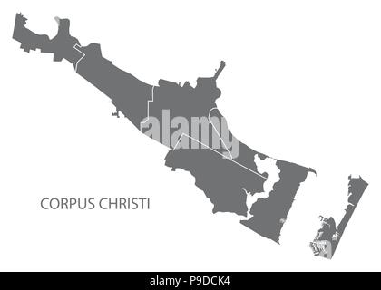 Corpus Christi Texas City Karte mit nachbarschaften Grau Abbildung silhouette Form Stock Vektor
