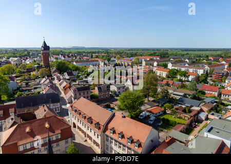 Landschaft Blick vom Kirchturm in Burg/Deutschland. Stockfoto