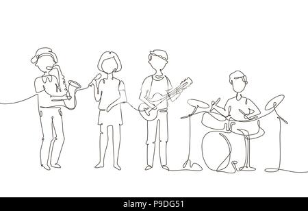 Schule Musik Band - eine Zeile Design Illustration Stock Vektor