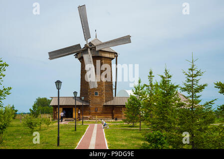 Holz- Mühle in das Museum von Brot in Bolgar in Russland in der Republik Tatarstan. Tag Sommer. Stockfoto