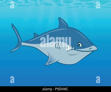 Cartoon Vector Illustration eines Großen Weißen Hai im Meer Stock Vektor