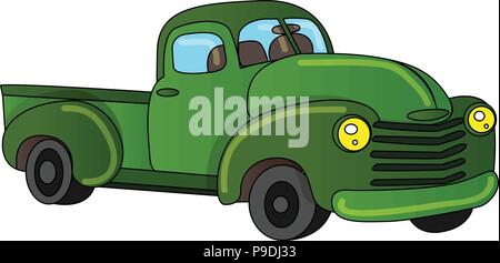 Cartoon Vector Illustration eines grünen Pickup Truck Stock Vektor