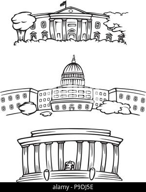 Cartoon Vector Illustration von Washington DC-Gebäude Stock Vektor