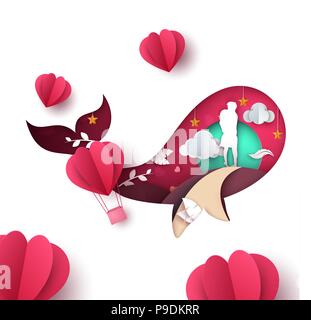 Mann und Frau Abbildung. Liebe Papier Landschaft. Stock Vektor