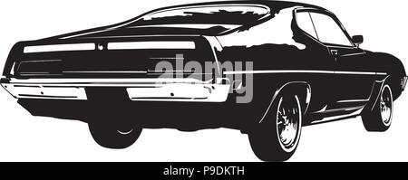 Silhouette der amerikanischen Muscle Car, Anfang der 1970er Jahre, Rückansicht, Vector Illustration. Stock Vektor