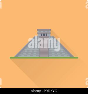 Flache Bauweise lange Schatten Vector Illustration von Kukulkan pyramiod in Chichen Itza, Mexiko Stock Vektor