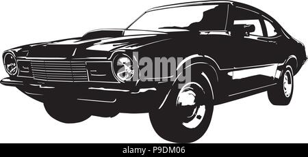 Silhouette der amerikanischen Muscle Car, Anfang der 1970er Jahre, Vector Illustration. Stock Vektor