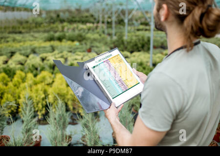 Gärtner arbeiten im Gewächshaus Stockfoto