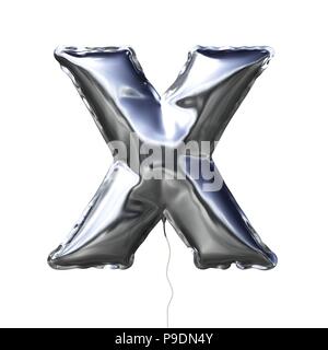 Buchstabe X aus Silber aufblasbaren Ballon auf weißem Hintergrund Stockfoto