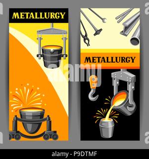 Metallurgische Banner Design. Industrielle Gegenstände und Ausrüstungen. Stock Vektor