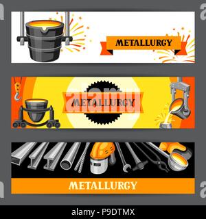 Metallurgische Banner Design. Industrielle Gegenstände und Ausrüstungen. Stock Vektor