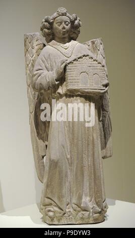 Cercle des Antoni Claperos (dokumentiert zwischen 1422-1466). Spanische Künstler. Skulptur des Heiligen Erzengels, Mitte des 15. Jahrhunderts. Sandstein. Aus der Pfarrei Kirche von Sant Miquel, Barcelona. Nationalen Kunstmuseum von Katalonien. Barcelona. Katalonien. Spanien. Stockfoto