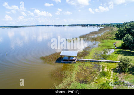 Orlando Florida, Lake Hamilton, Seenkette, privater Pier-Bootsanleger, Luftaufnahme von oben, FL18071149d Stockfoto