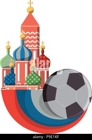 Die Basilius-kathedrale mit Fußball-Ball und Russland Flagge Symbol auf weißem Hintergrund, Vector Illustration Stock Vektor