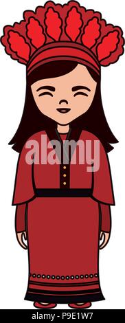 Cartoon Mädchen mit Tracht von Taiwan Symbol auf weißem Hintergrund, Vector Illustration Stock Vektor