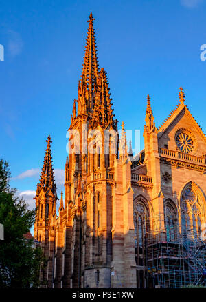 Mulhouse, St Stephen protestantische Tempel, St Etienne Kirche, Sonnenuntergang, Haut-Rhin, Elsass, Frankreich, Europa, Stockfoto