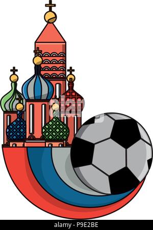 Die Basilius-kathedrale mit Fußball-Ball und Russland Flagge Symbol auf weißem Hintergrund, Vector Illustration Stock Vektor