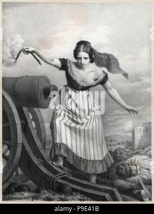 Agustina Zaragoza Doménech (1786-1857), heroína del Sitio de Zaragoza, conocida como Agustina de Aragón. Grabado de 1868. Stockfoto