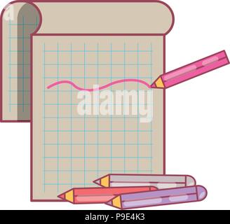 Buntstifte und Notepad Symbol auf weißem Hintergrund, Vector Illustration Stock Vektor