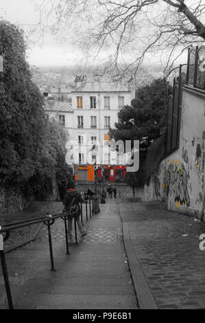 Schritte in Montmartre oben rue Gabrielle, Paris Stockfoto